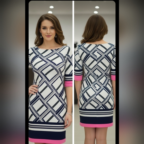 🖤🩷Vince Camuto Navy and Pink Asymmetrical Dress - Picture 2 of 2